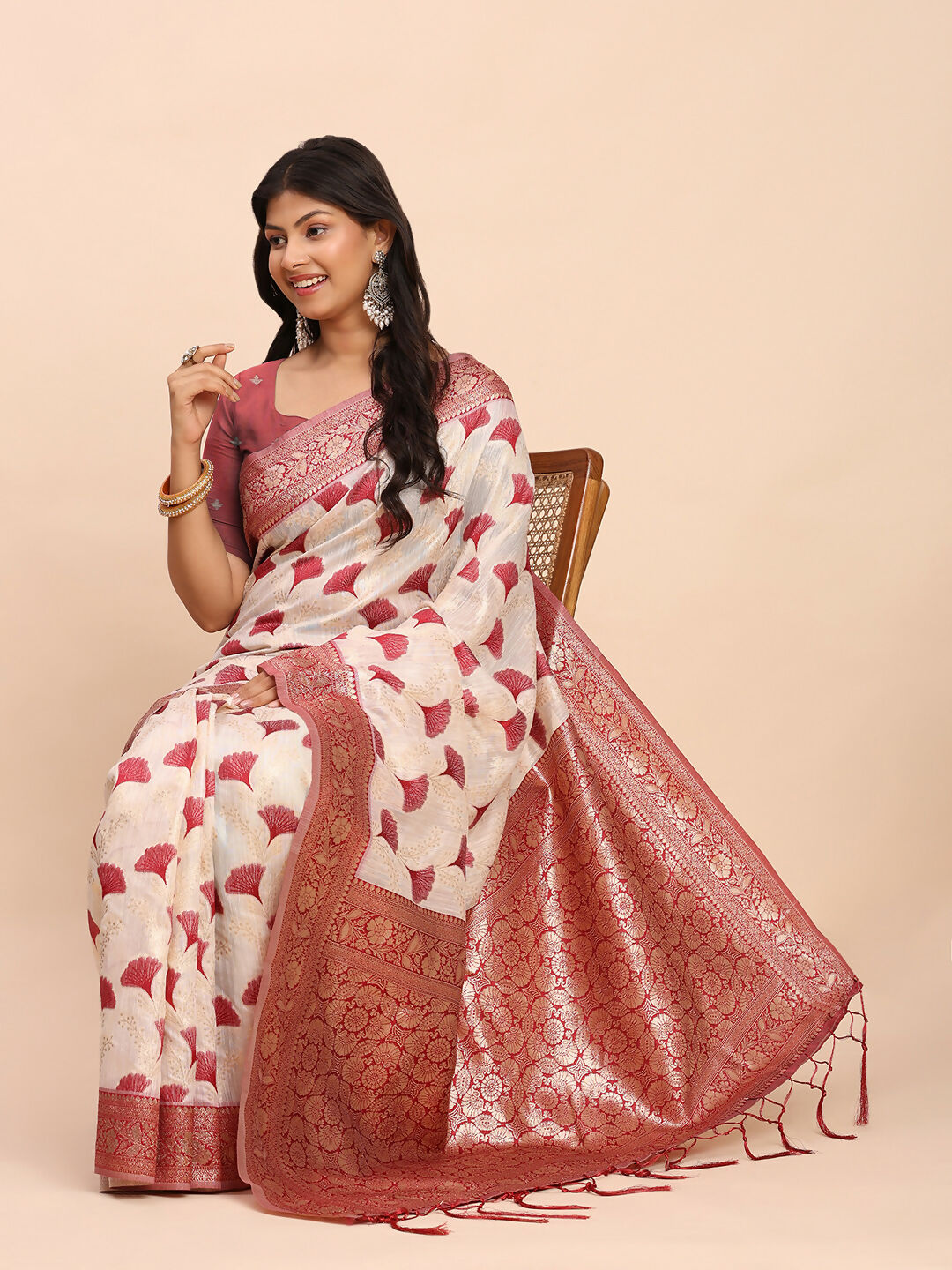 Shree Shyam Fashion Linen Cotton Maroon Saree
