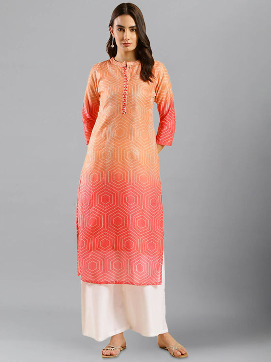 Peach Chinon Digital Printed With Hand Work Kurta - Himanshi - Swadesiicart