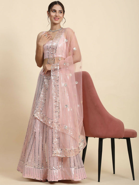 Jyoti Fashion Premium Pink Faux Georgette 3MM & 7MM Sequins Embroidery Lehenga Choli with Dupatta | Swadesiicart
