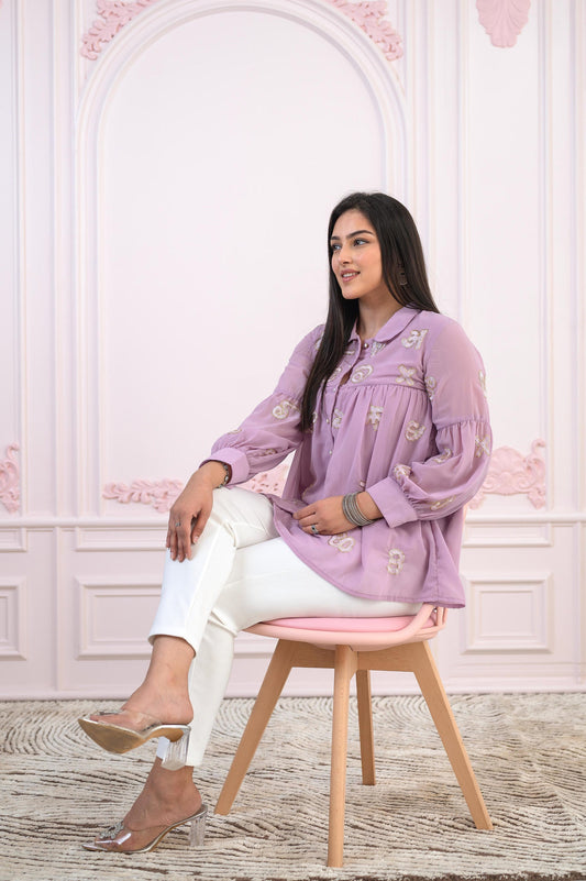 Juniper Lavender Embroidered Cotton Kurta with Pant - Swadesiicart