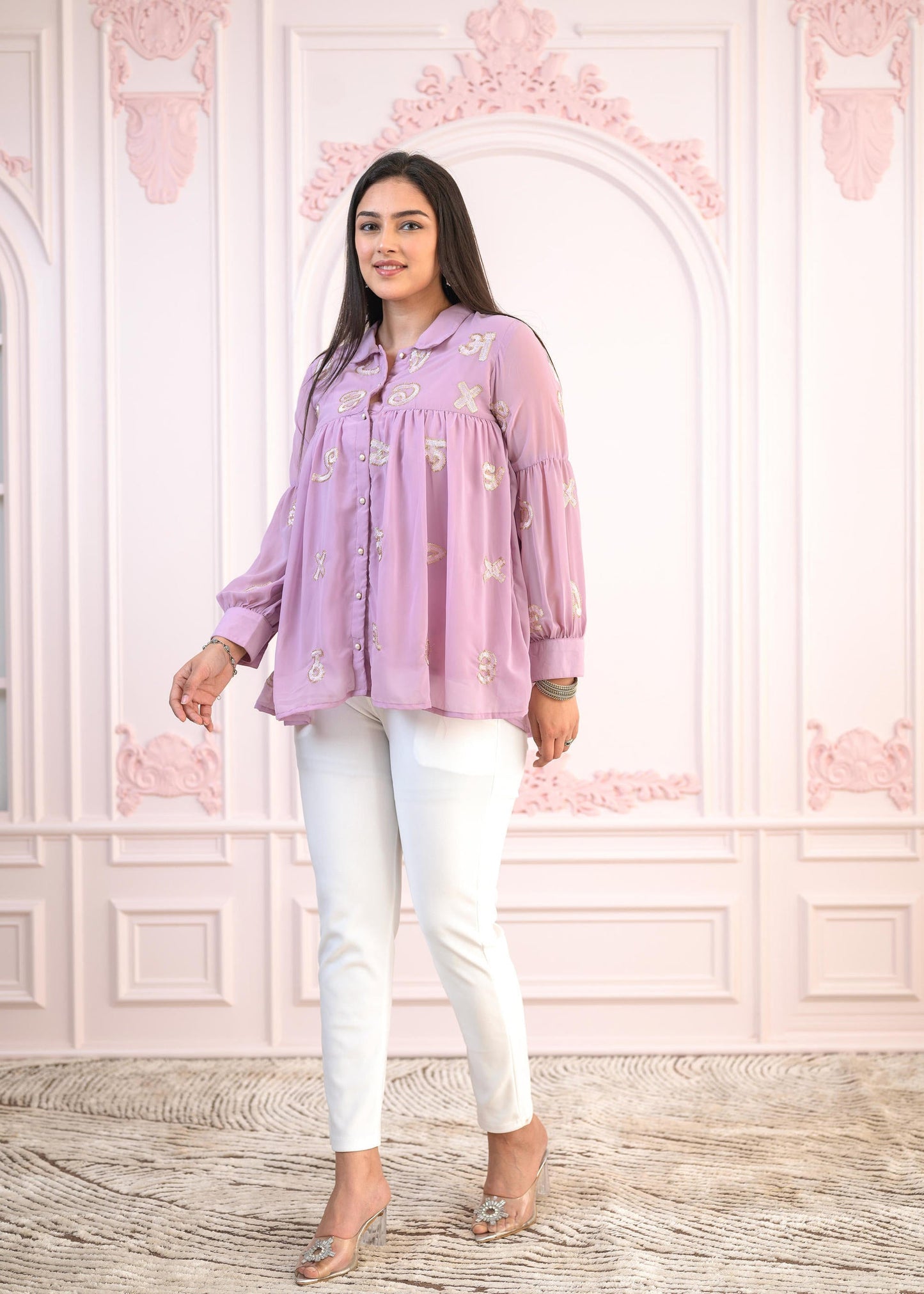 Juniper Lavender Embroidered Cotton Kurta with Pant - Swadesiicart