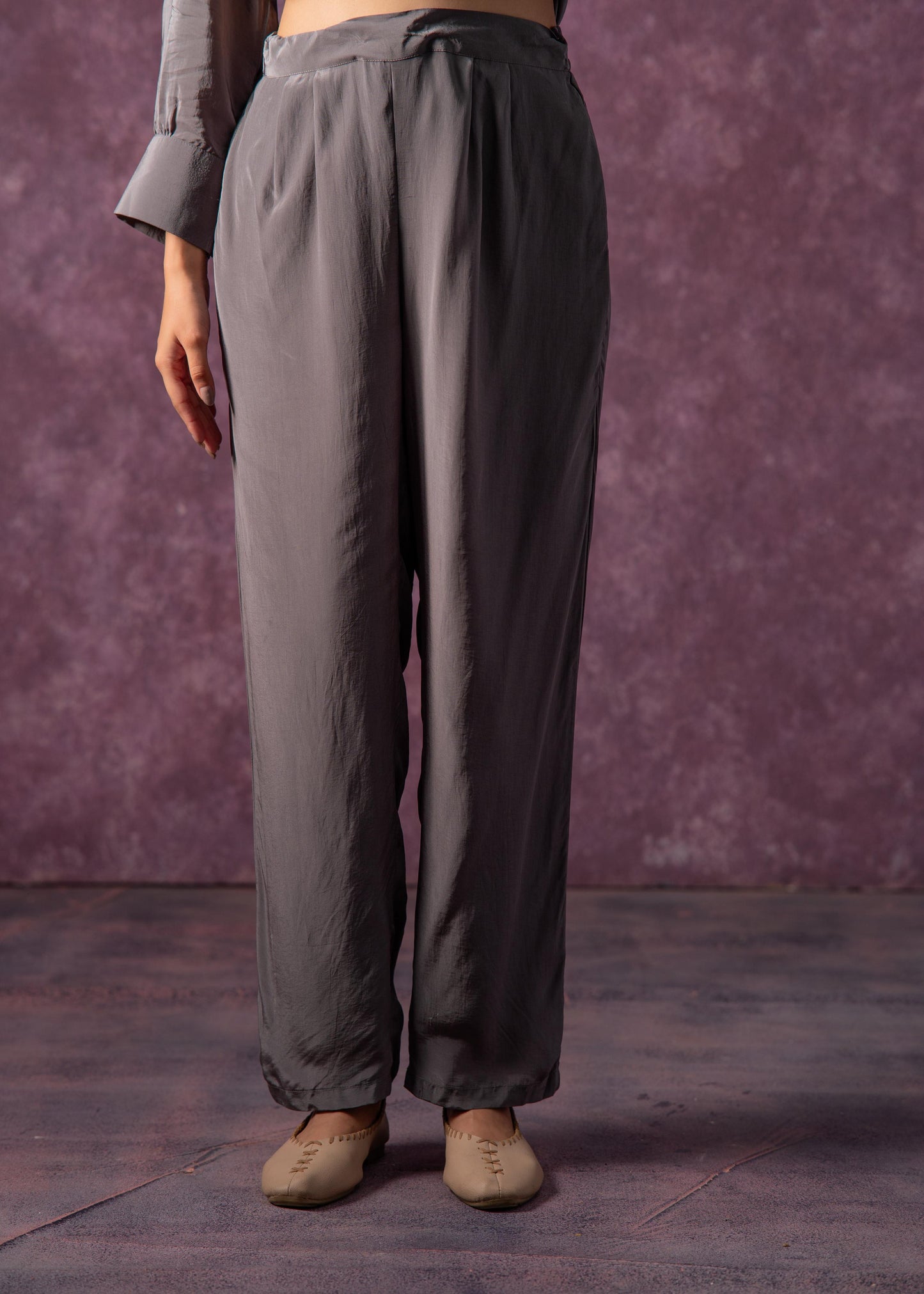Juniper Viscose Grey Embellished Tunic And Pant Co-Ord Set With Bead Details - Swadesiicart