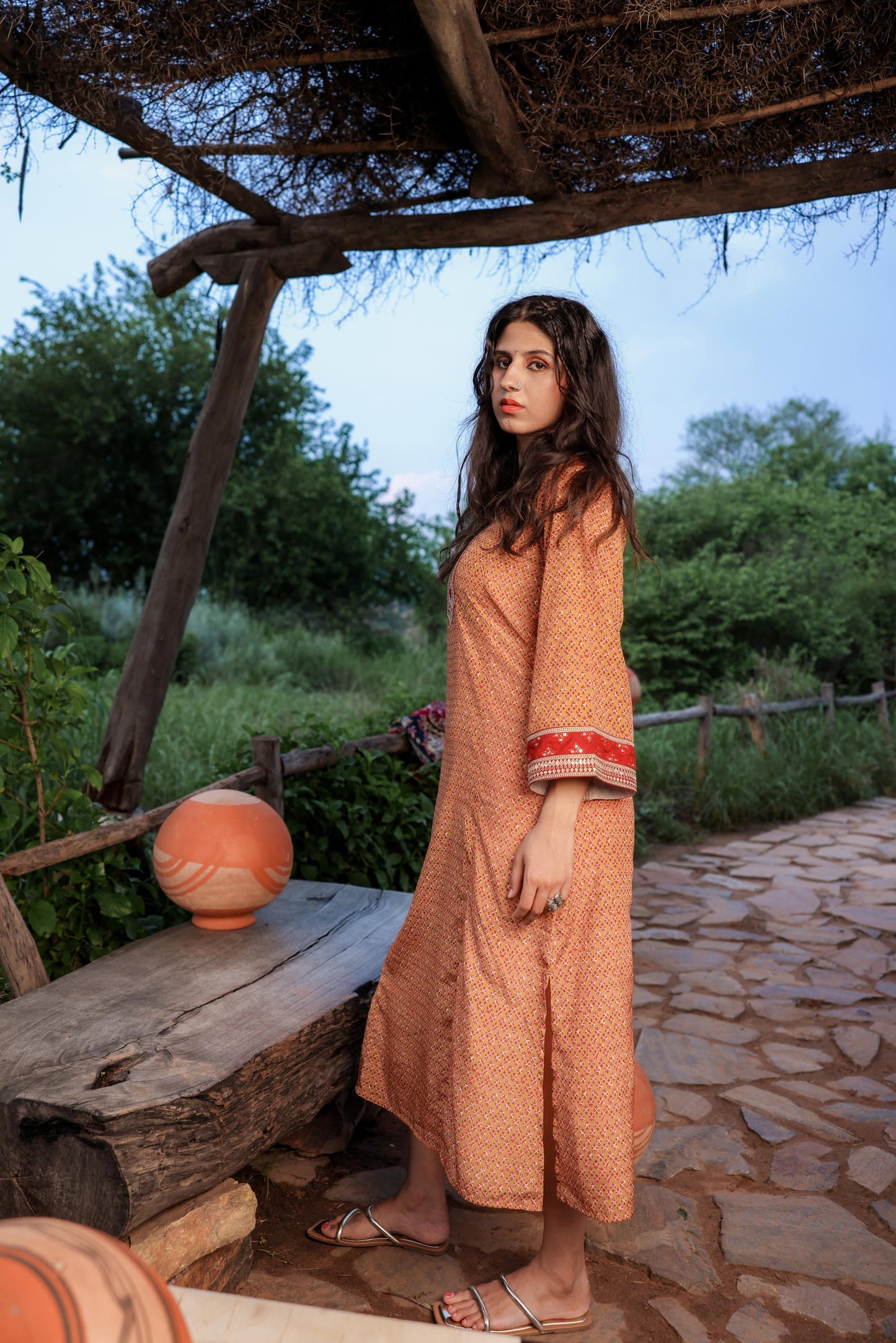 Juniper Mustard Embroidered A-Line Kurta With Mirror & Thread Work - Swadesiicart