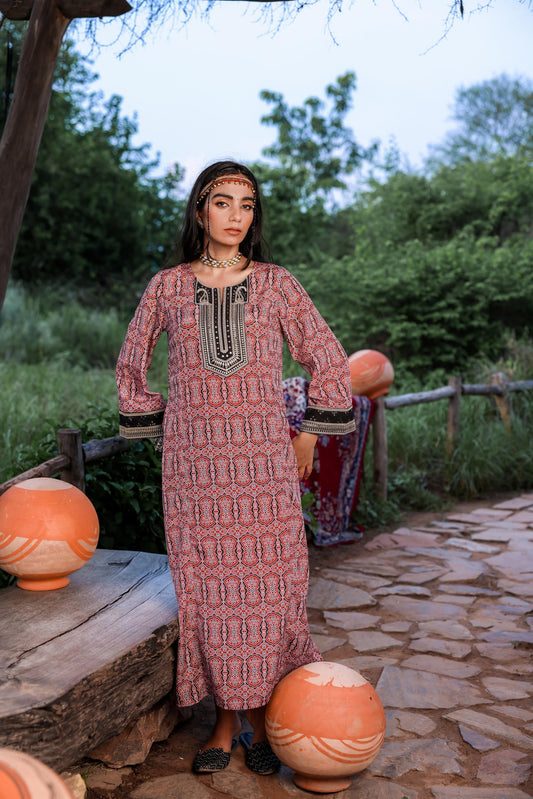Juniper Black & Brown Ethnic Motif Embroidered Straight Kurta With Zari & Mirror Work - Swadesiicart