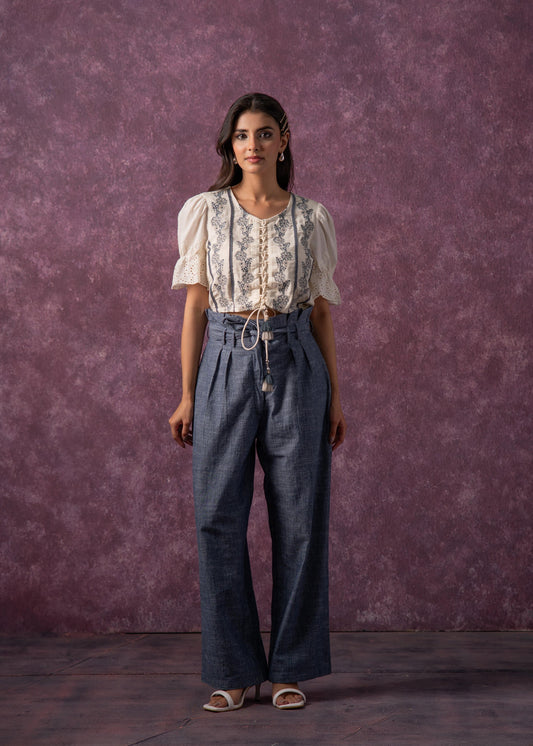Juniper Women'S Off white Natural Solid Top With Pant Co-Ord Set With Thread Work - Swadesiicart