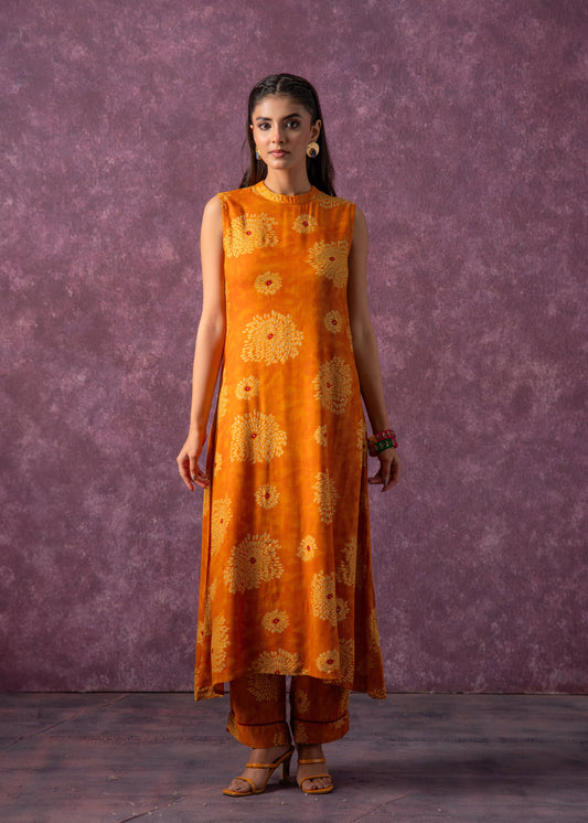 Juniper Women'S Mustard Floral Printed Kurta With Pant Set - Swadesiicart