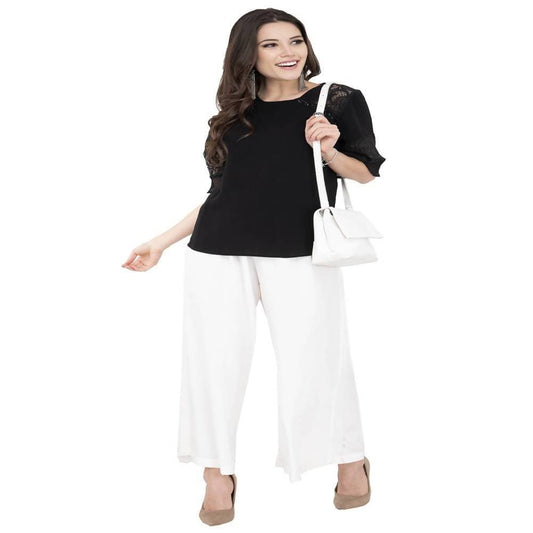 Lagi Women's White Solid Palazzo (PLZ04F) | Swadesiicart