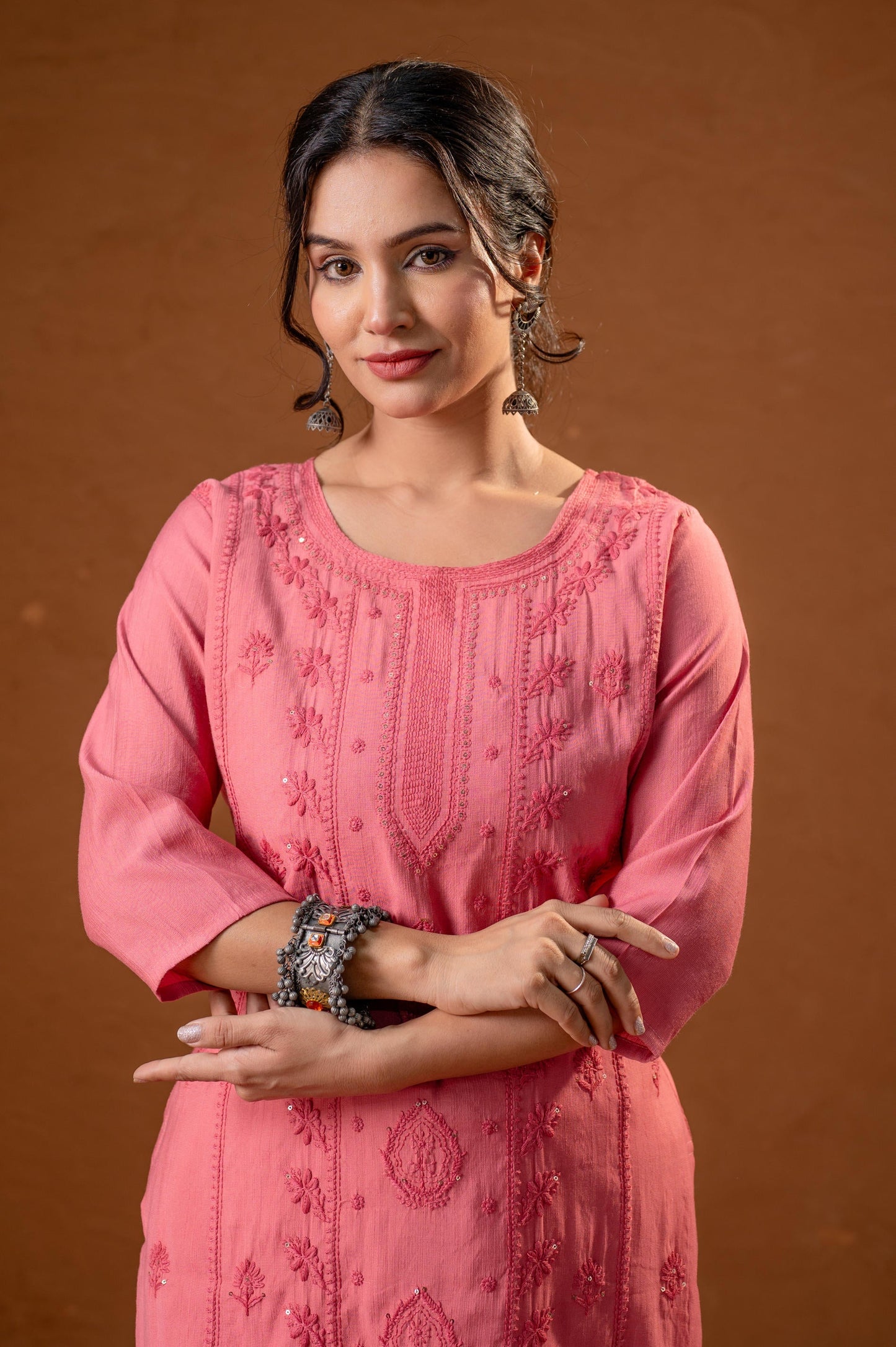 Juniper Rose Gold Embroidered Kurta - Swadesiicart