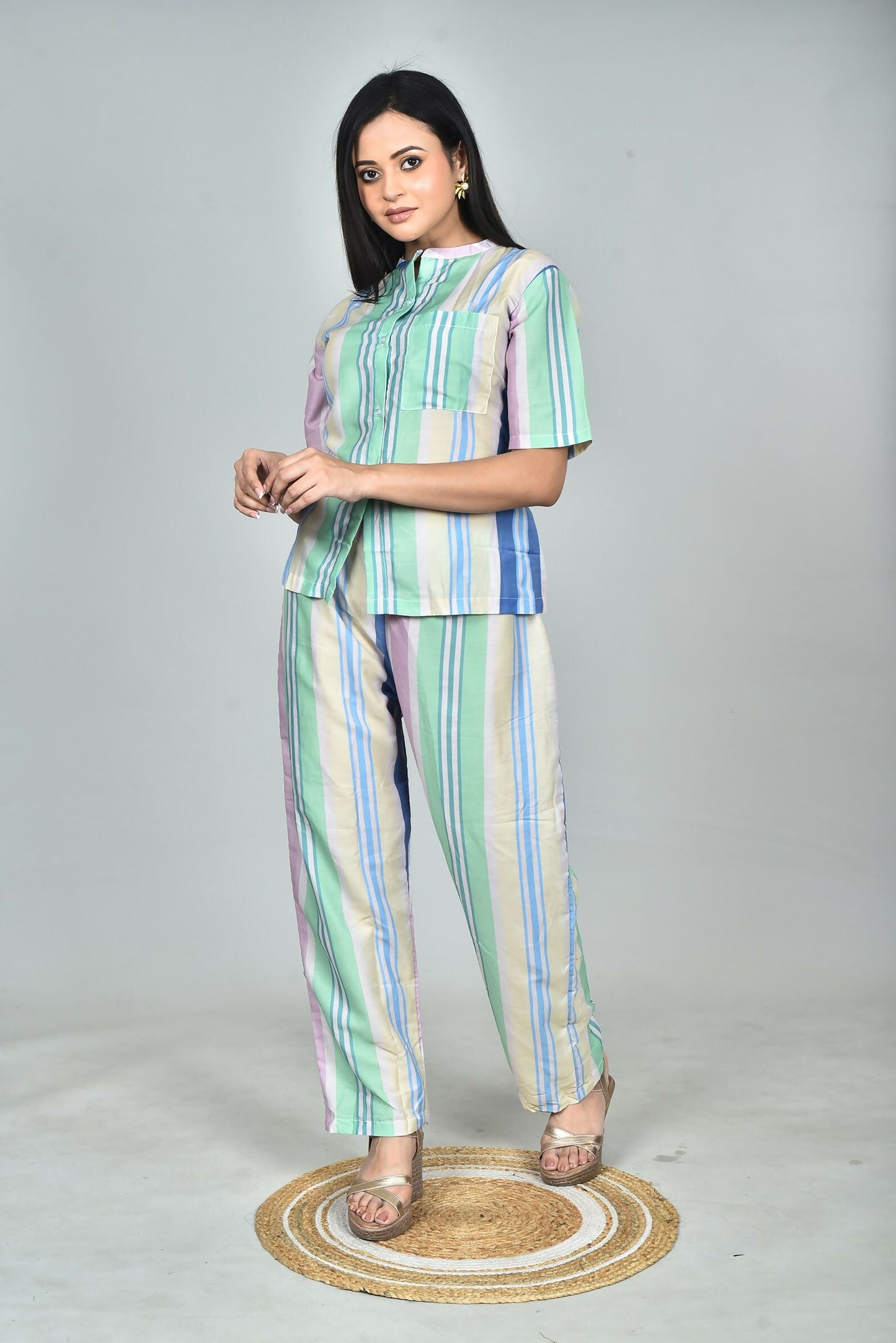 Morchari Digital Print Semi Muslin Co-Ord Set Top & Trouser-Multicolor - Swadesiicart