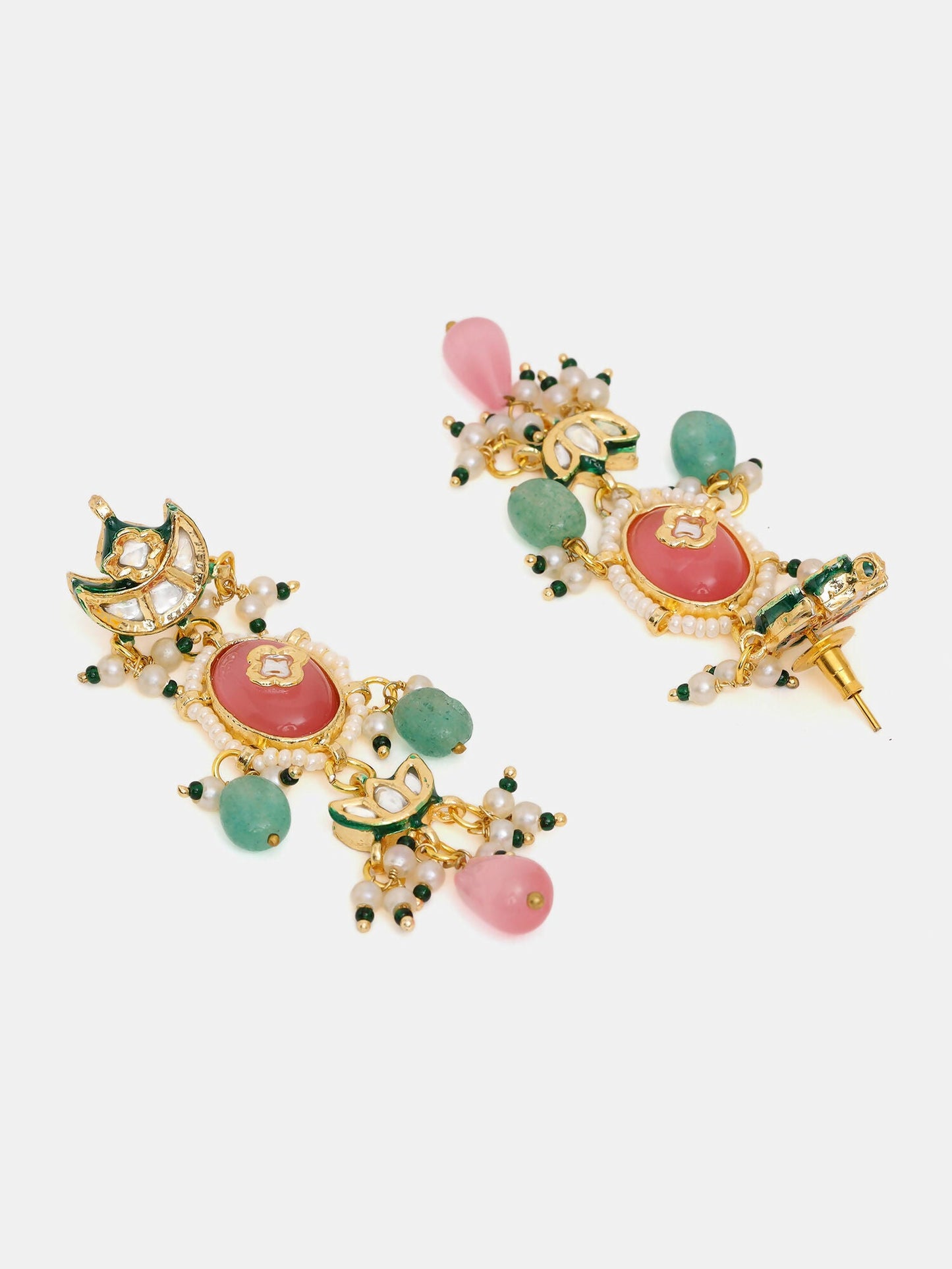 Ruby Raang 22k Gold Polished Blush Pink Kundan Earrings | Swadesiicart