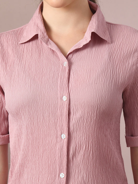 Myshka Women's Pink Solid Shirt Collar Party Shirt With Shorts Co-ord set - Swadesiicart