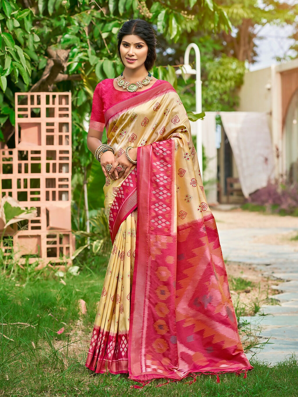 Shree Shyam Fashion Cream Soft Silk Saree