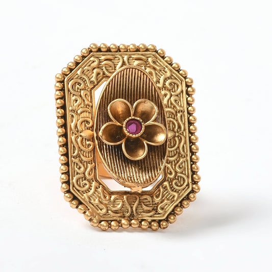 Mominos Fashion Joharkamal Gold-Polished Stone Studded Adjustable Finger Ring - Design 018 | Swadesiicart