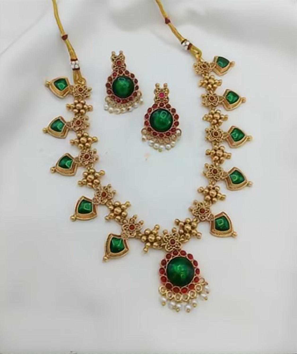 Jewel City Traditional Gold-Plated Temple Jewelry Necklace Set with Matching Earrings, Handcrafted Ethnic Bridal Party Wear | Swadesiicart