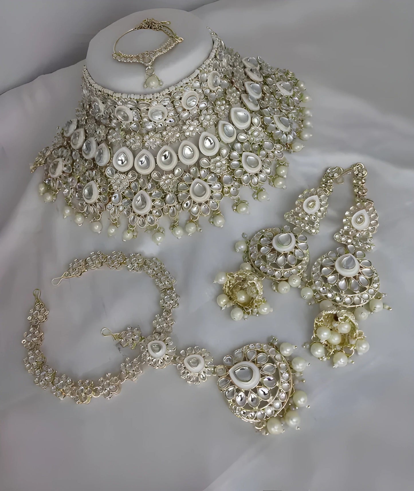 Jewel City Luxurious White Kundan Bridal Set - Complete Semi Wedding Jewelry Collection with Pearl Embellishments | Swadesiicart