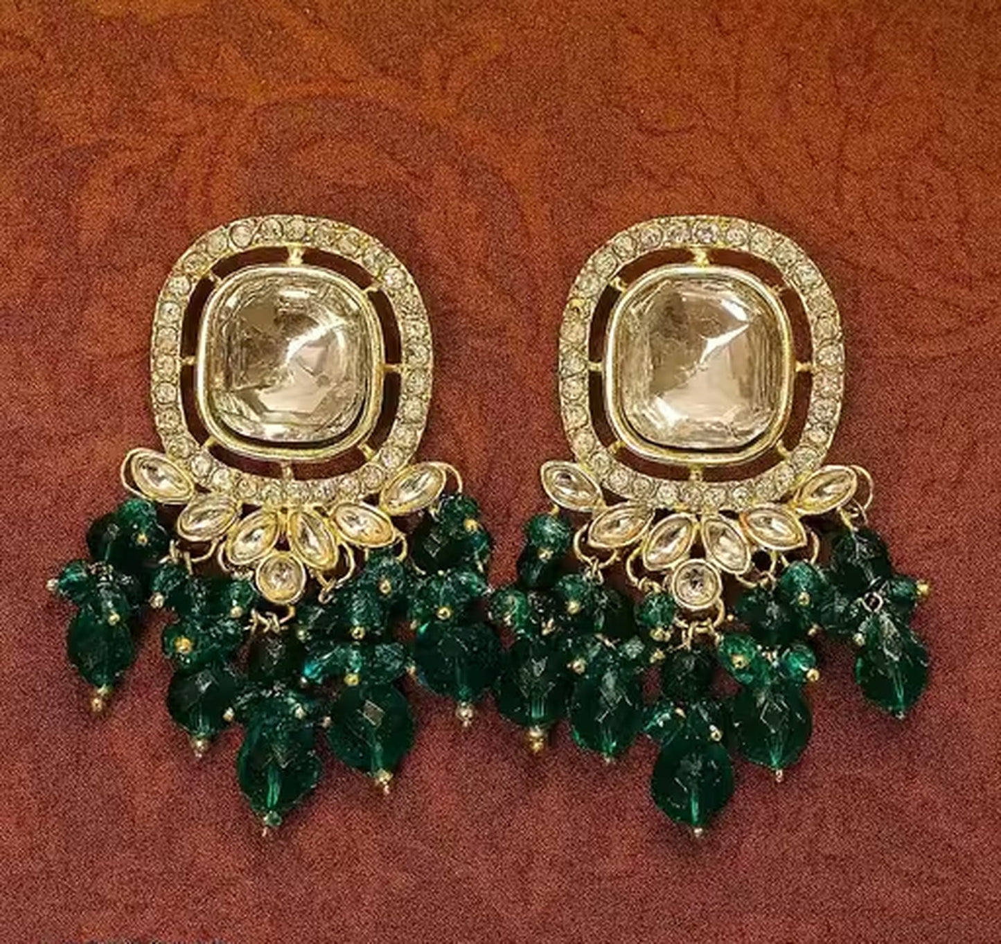 Jewel City Traditional Gold-Plated Kundan Earrings with Blue Beads – Handcrafted Ethnic Dangler Jewelry – Wedding & Party Wear | Swadesiicart