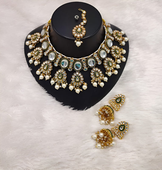 Jewel City Kundan Pearl Necklace Set with Maang Tikka - Designer Meenakari Wedding Jewelry Collection | Swadesiicart