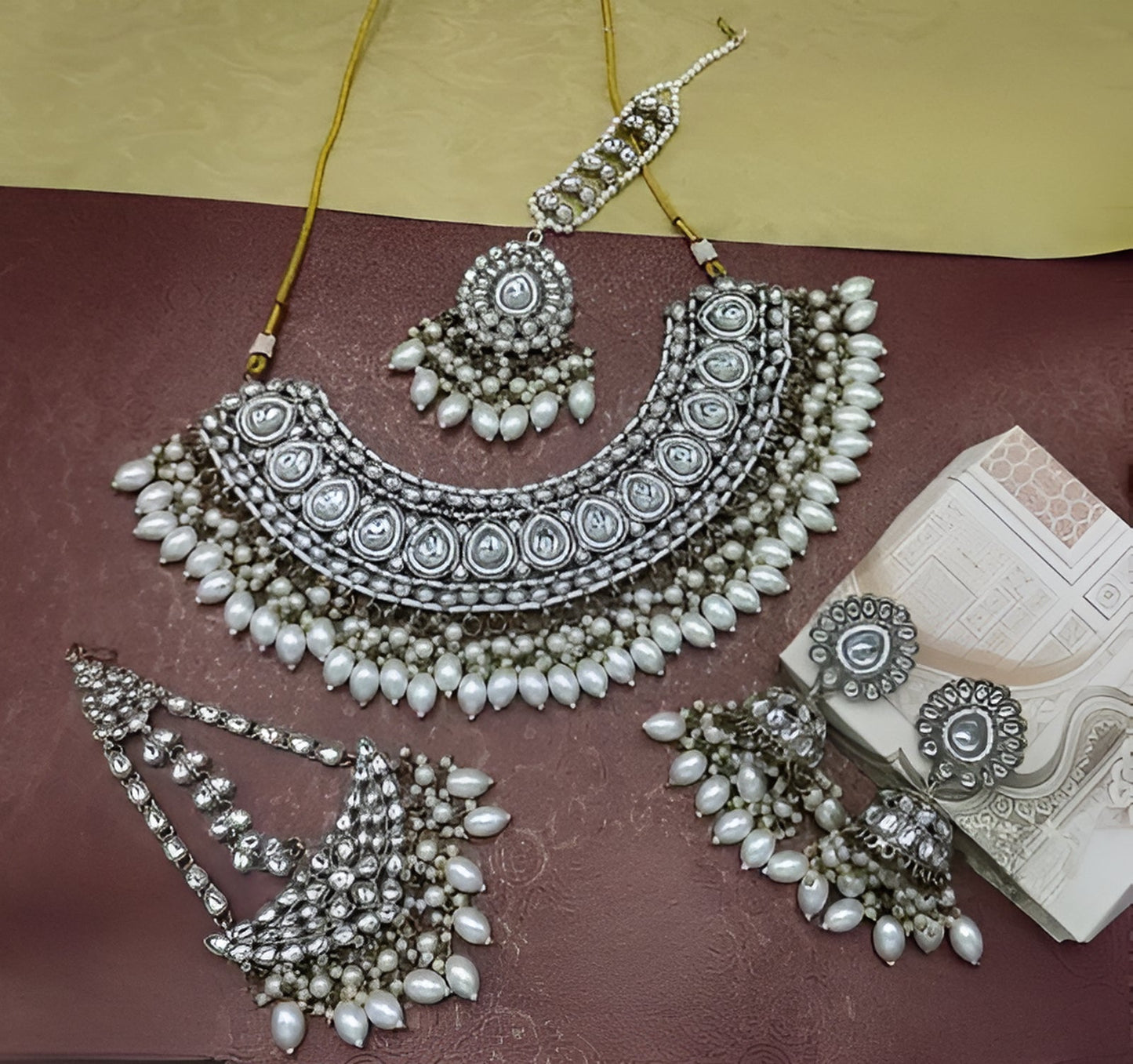 Jewel City Kundan Choker Necklace Set with Tikka, Earrings & Passa - Handcrafted Traditional Wedding Jewelry Collection | Swadesiicart