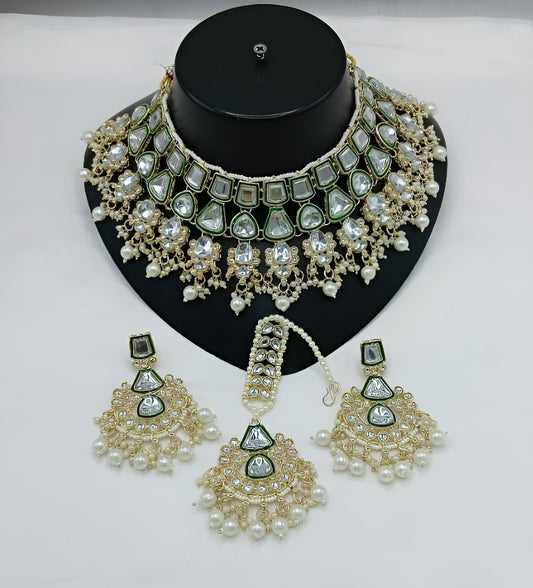 Jewel City Kundan Choker Set with Pearl Tassels - Premium Glass Cut Stone Wedding Collection | Swadesiicart