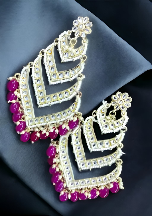 Jewel City Elegant Layered Kundan Pearl Earrings - Handcrafted Multi-Tier Chandbali Jhumkas - Bridal Wedding Statement Jewelry | Swadesiicart