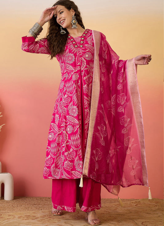 Vegaa Fashion Rani Pink Roman Silk Embroidered Palazzo Suit - Swadesiicart