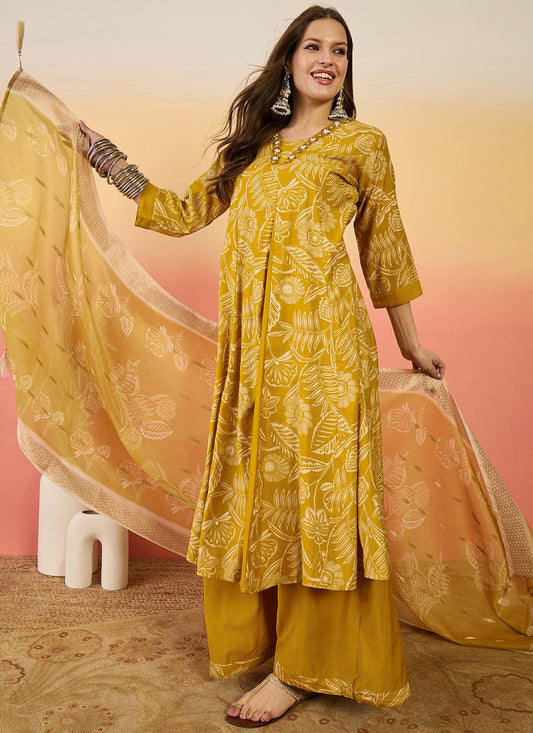 Vegaa Fashion Yellow Roman Silk Embroidered Palazzo Suit - Swadesiicart