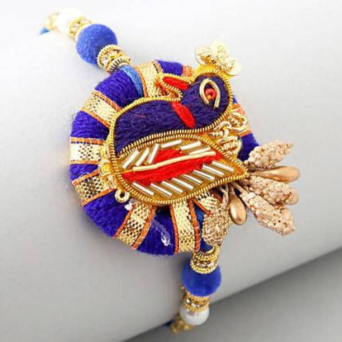 Blue Peacock Zardosi Rakhi & Kaju Katli Box | Swadesiicart