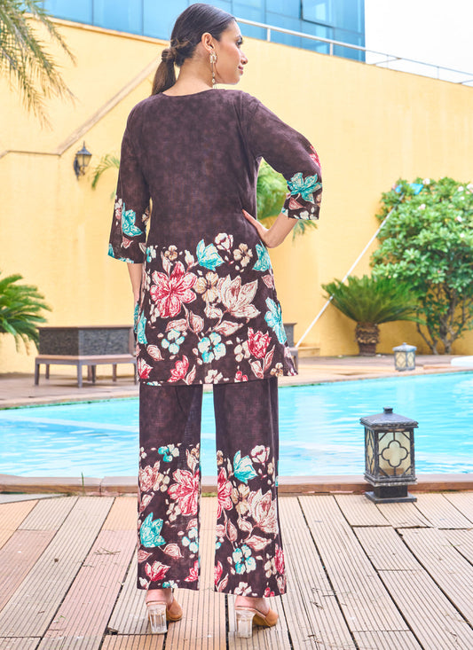 Prazu Fashion Coffee Pure Cotton Stylish Prints Co-Ords Set - Swadesiicart
