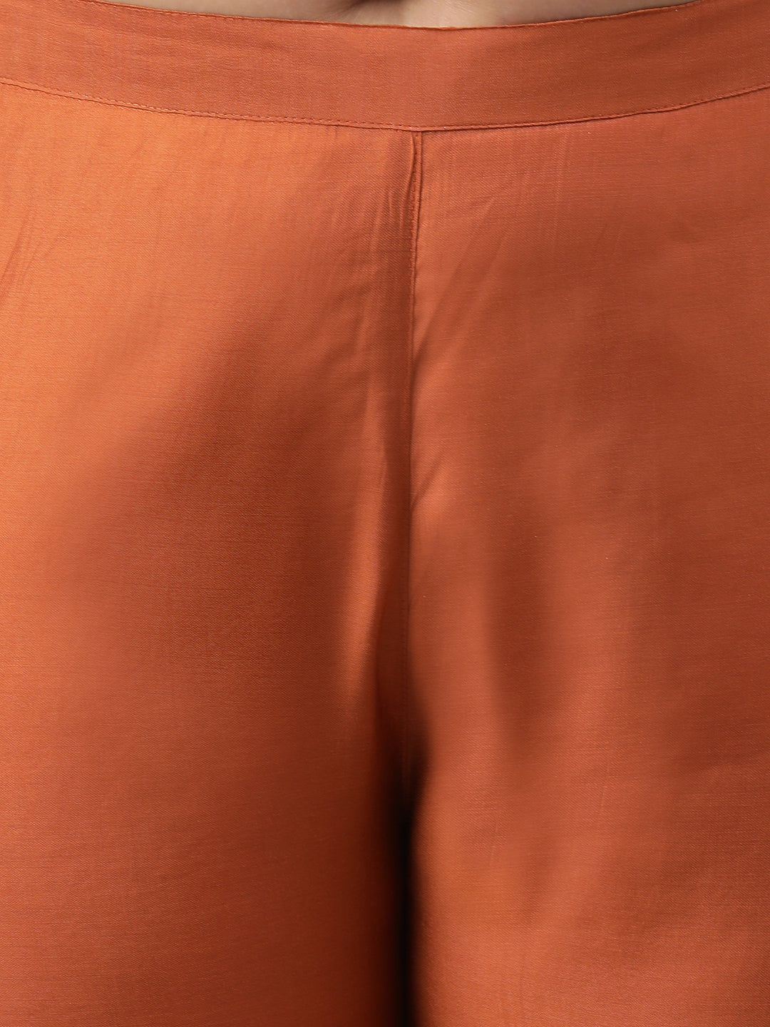 Janasya XL LOVE by Janasya Women's Plus Size Rust Orange Poly Silk Kurta With Pant | Swadesiicart
