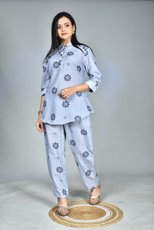 Morchari Digital Print Semi Muslin Co-Ord Set Top & Trouser-Multicolor - Swadesiicart