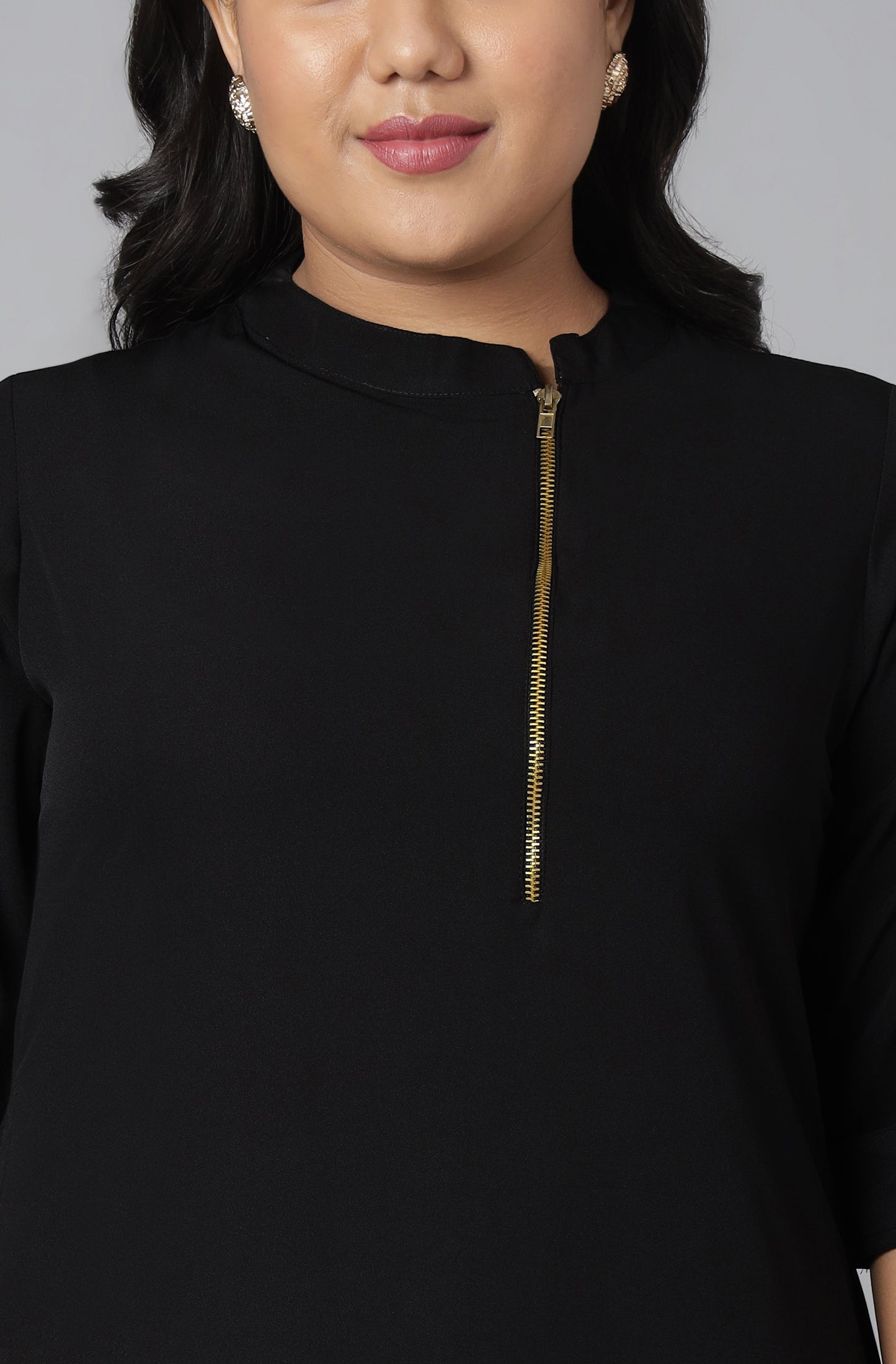 Janasya Women's Black Poly Crepe Solid Casual High Low Kurta | Swadesiicart