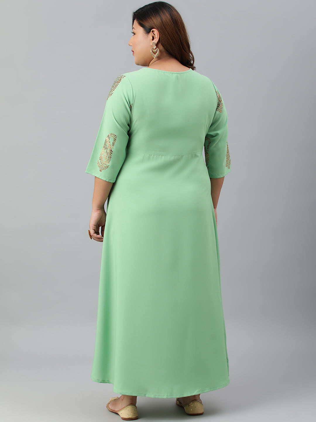 Janasya Women's Light Green Poly Crepe Foil Print Casual A-line kurta | Swadesiicart