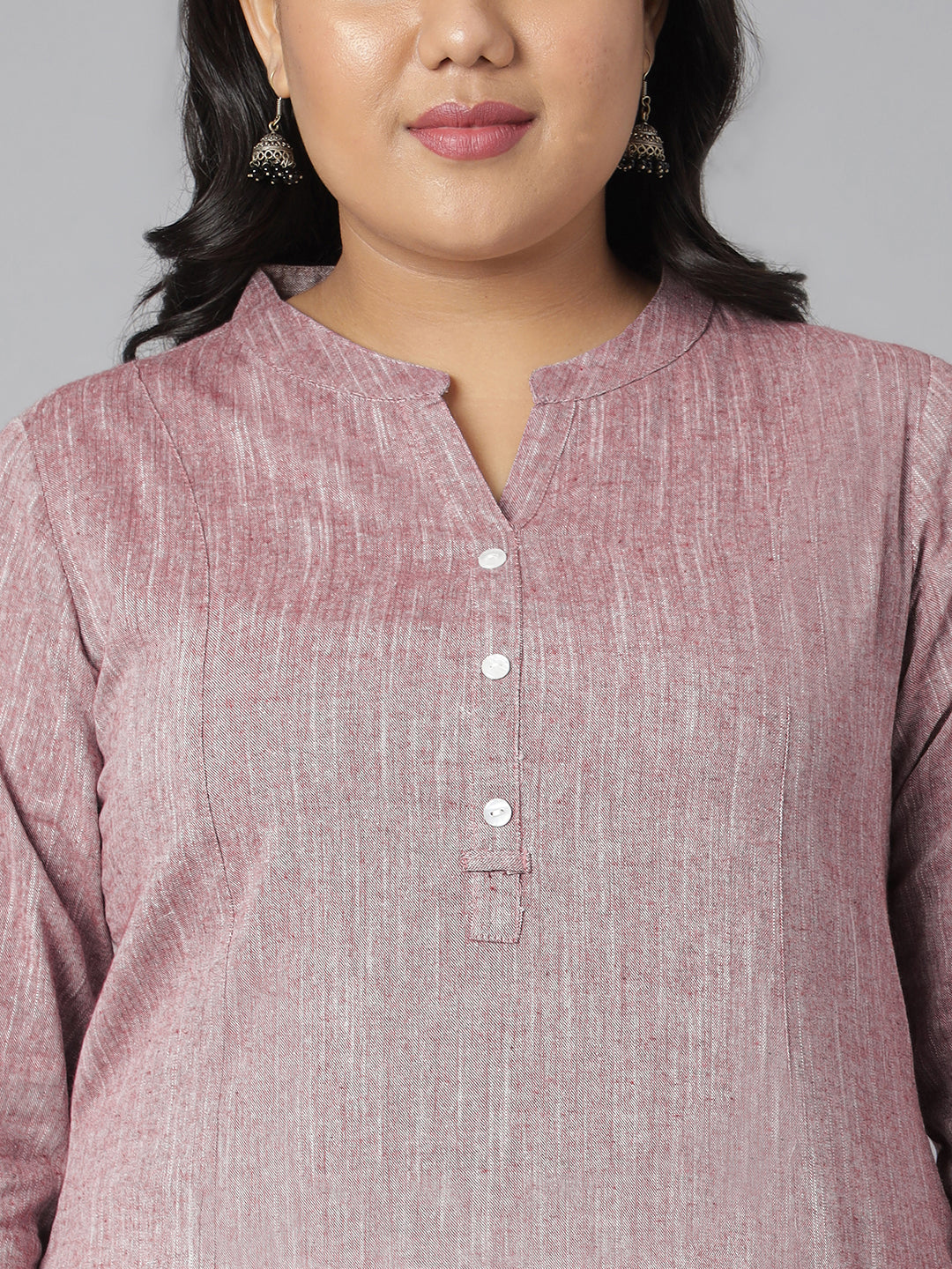 Janasya Women's Mauve Cotton Slub Solid Casual Straight Kurta | Swadesiicart