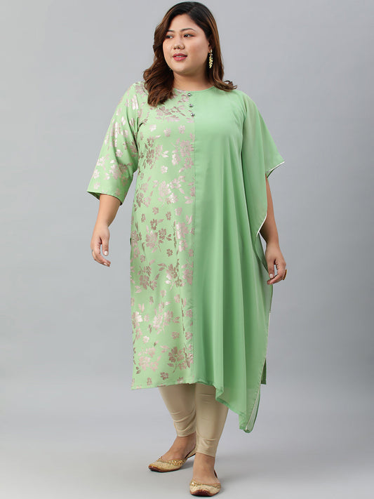 Janasya Women's Light Green Poly Crepe Foil Print Casual Straight kurta | Swadesiicart