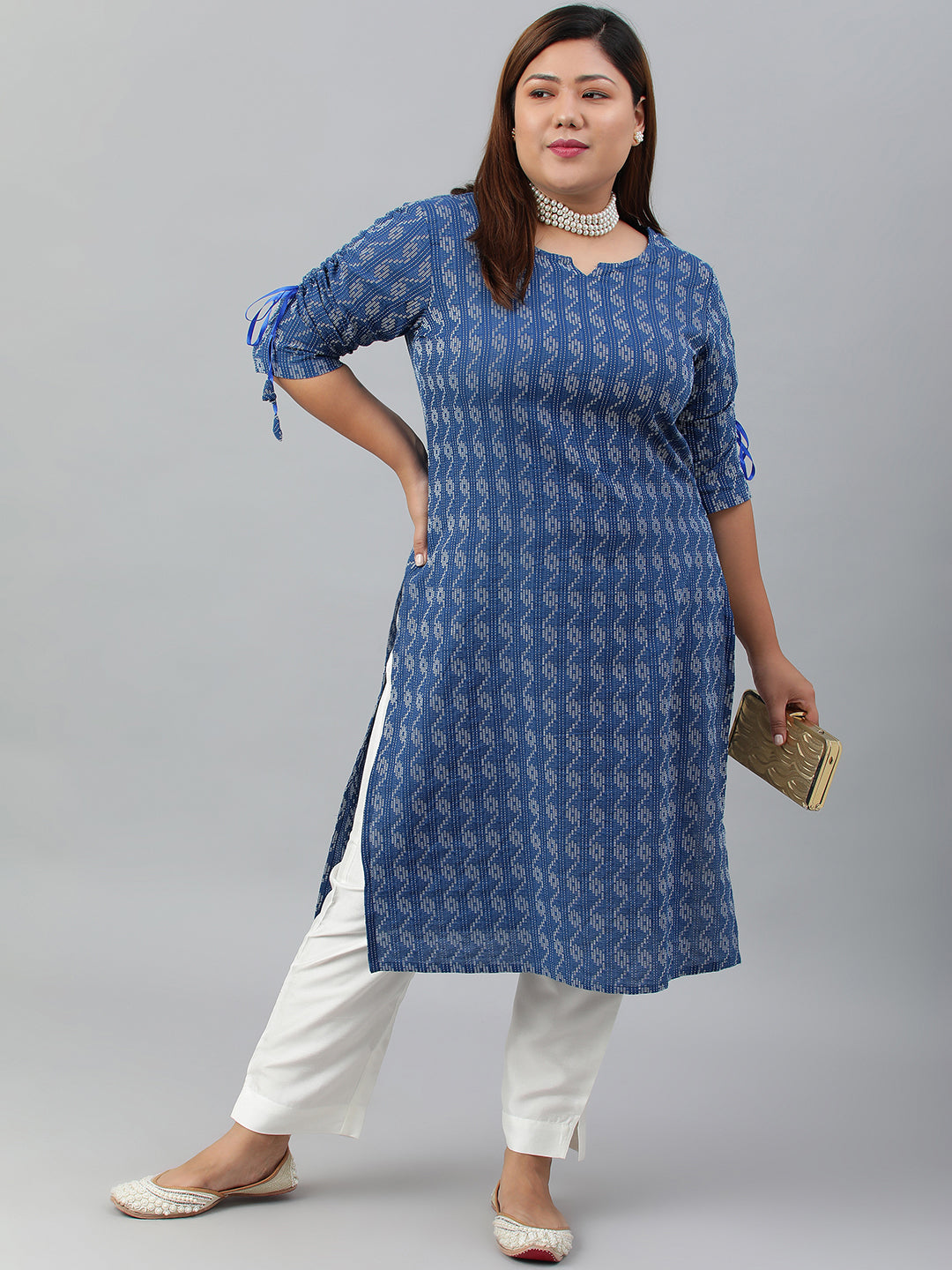 Janasya Women's Blue Cotton Woven Design Casual Straight Kurta | Swadesiicart