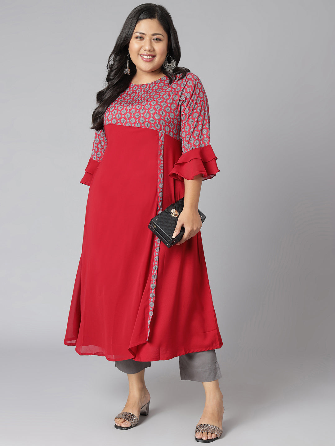 Janasya Women's Maroon Poly Crepe Ethnic Motifs Casual A-line Kurta | Swadesiicart