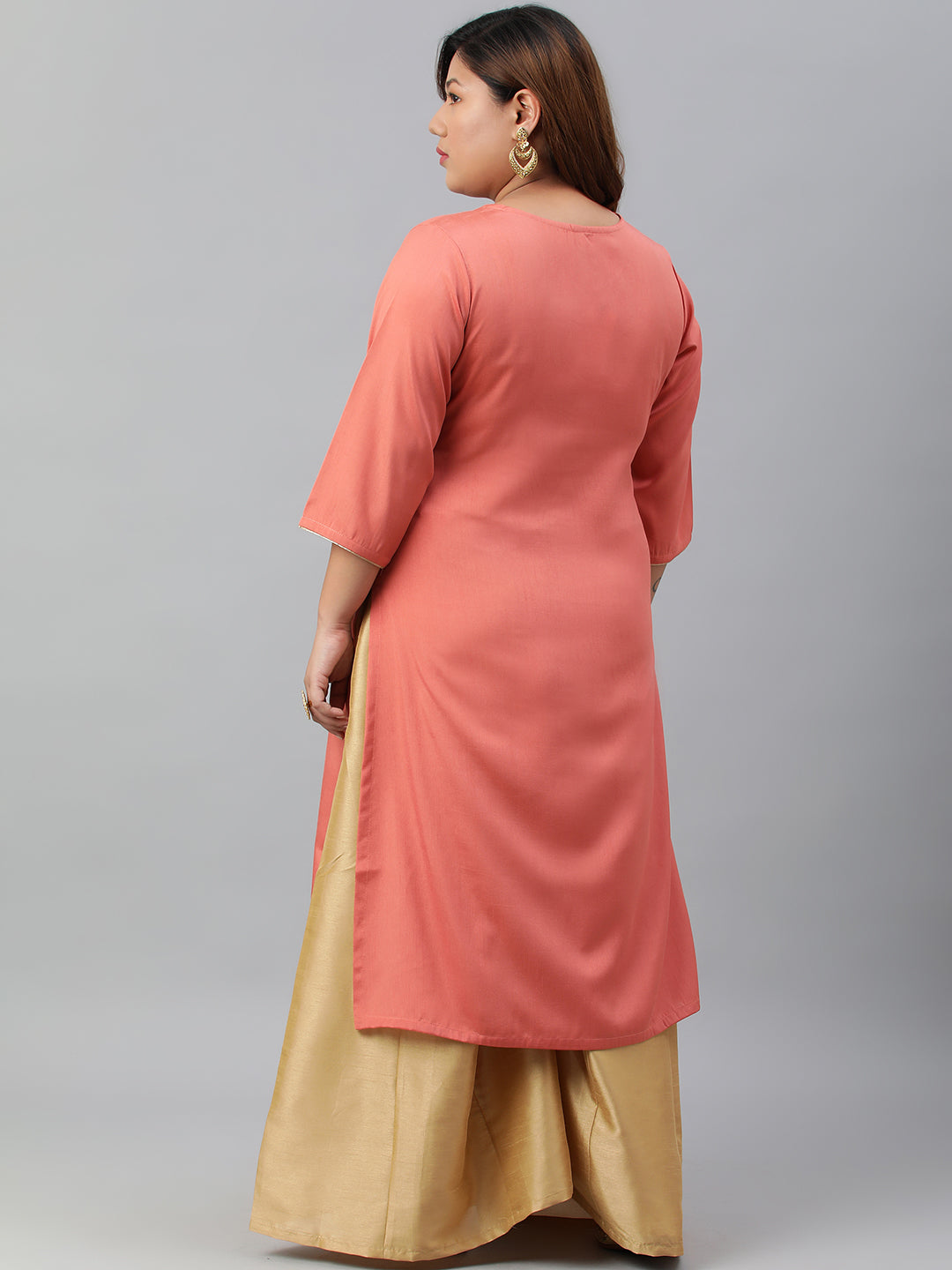 Janasya Women's Coral Poly Silk Embroidered Festive & Party Straight kurta | Swadesiicart