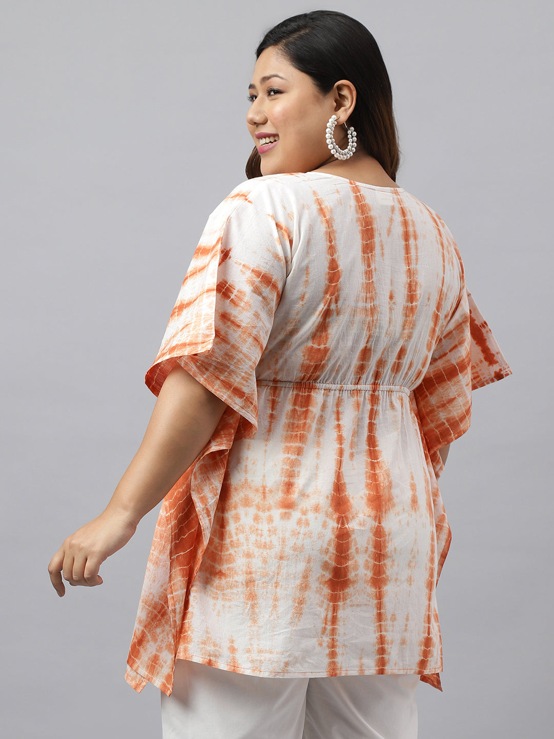 Janasya Women's Off White Cotton Tie Dye Casual Kaftan Tunic | Swadesiicart
