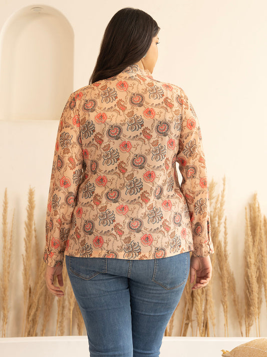 Janasya Peach Georgette Floral Printed Casual Top | Swadesiicart