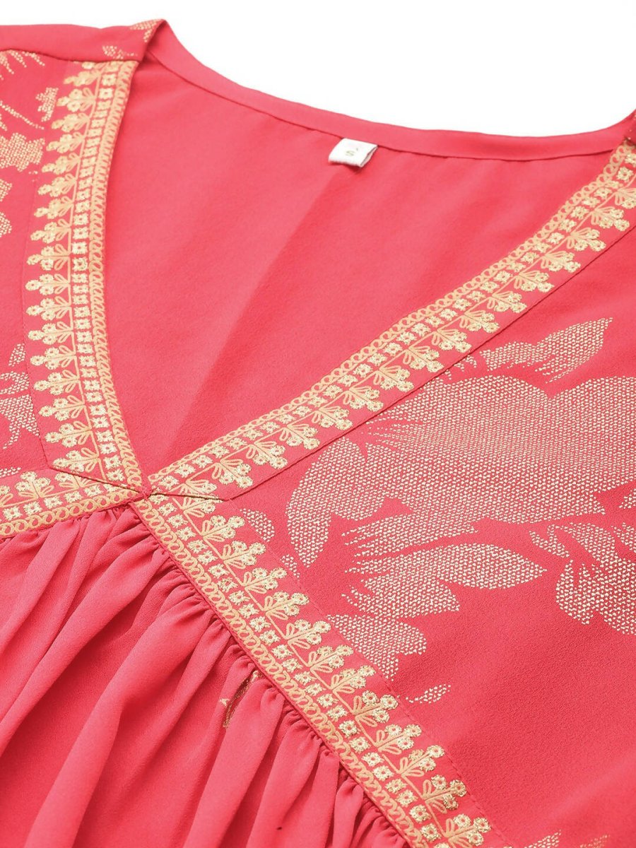 Ahalyaa Women Floral Printed Tunic with Palazzos - Red Color | Swadesiicart