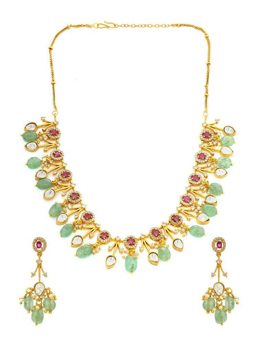 Natural Stones Antique Finish Earrings and Choker Necklace set - Ruby Raang | Swadesiicart