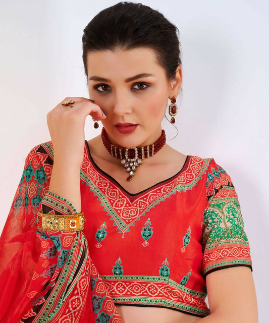 Wedding Designer Red Chinon Lehengha Choli - Anbazaar | Swadesiicart