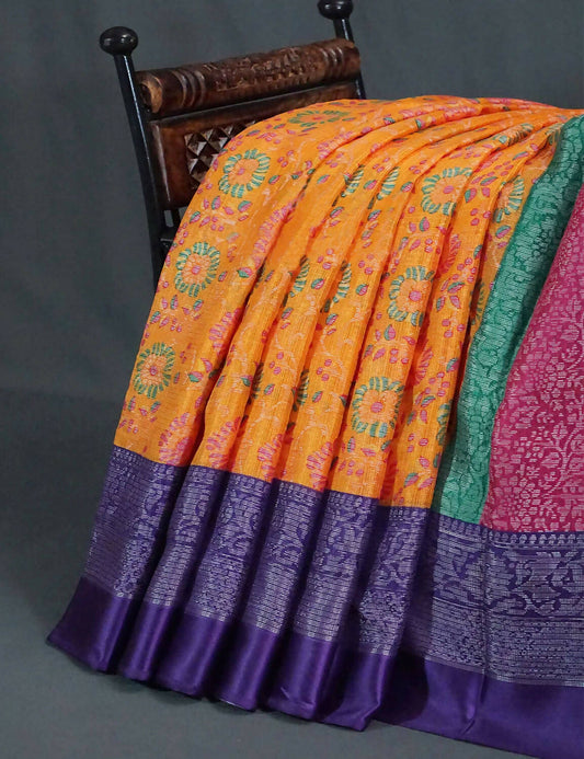 Orange Colored Floral Design Semi Silk Kota Saree By Gayathri Reddy Designer Studio | Swadesiicart