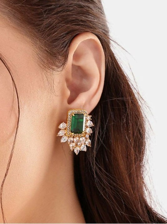 Nuyug 22K Gold Plated Emerald Fern Muse Stud Earrings | Swadesiicart
