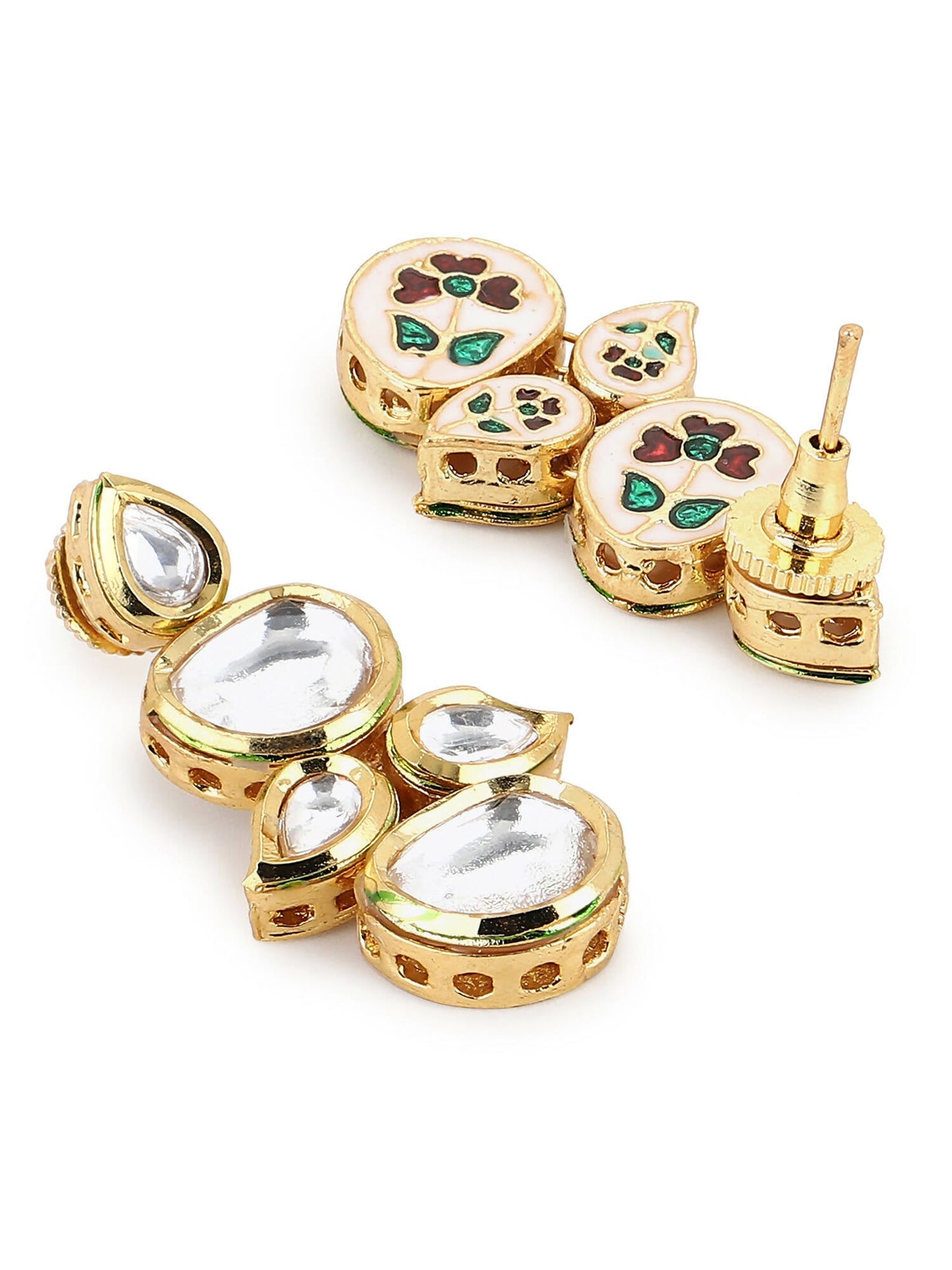 White Gold-Toned Contemporary Gold-Polished Drops Earrings - Ruby Raang - Swadesiicart