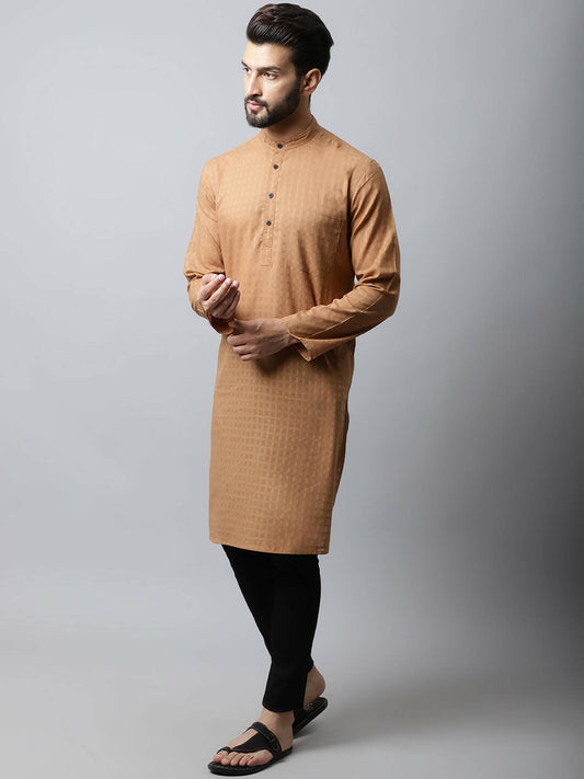 Even Apparels Brown Color Pure Cotton Men's Kurta With Band Collar (CHK1200) | Swadesiicart