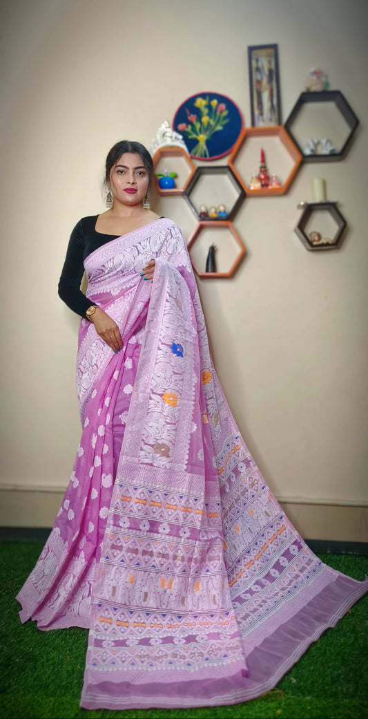 Exclusive Collection Handloom Dhakai Jamdani Saree - Pink - Swadesiicart