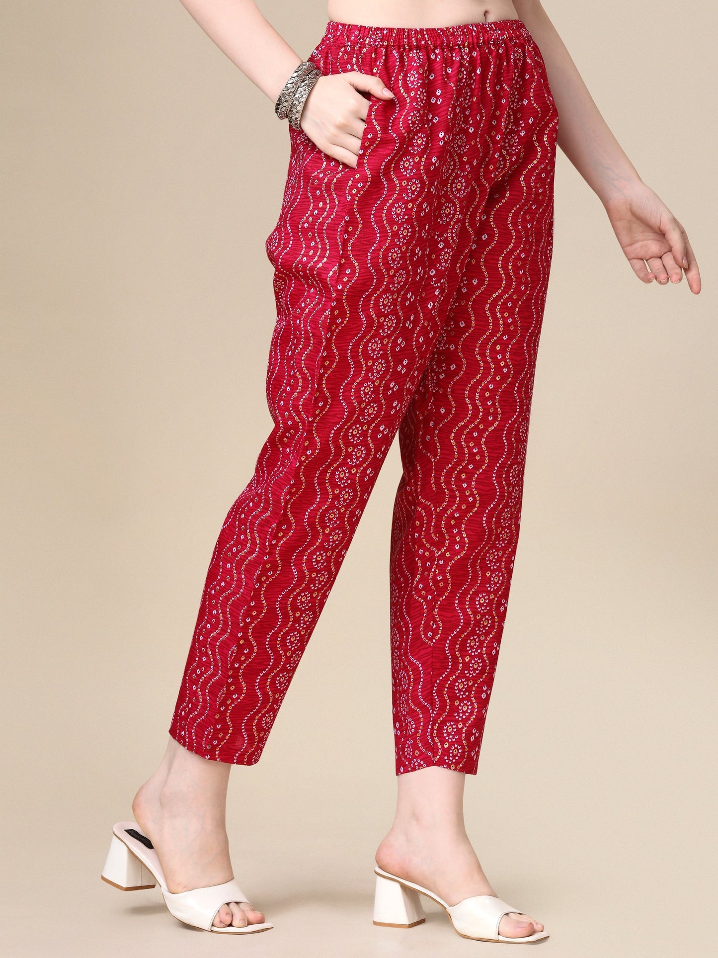 Bandhani Printed & Embroidered Kurta With Pant & Dupatta Set, Multicolor - Hiral Fashion