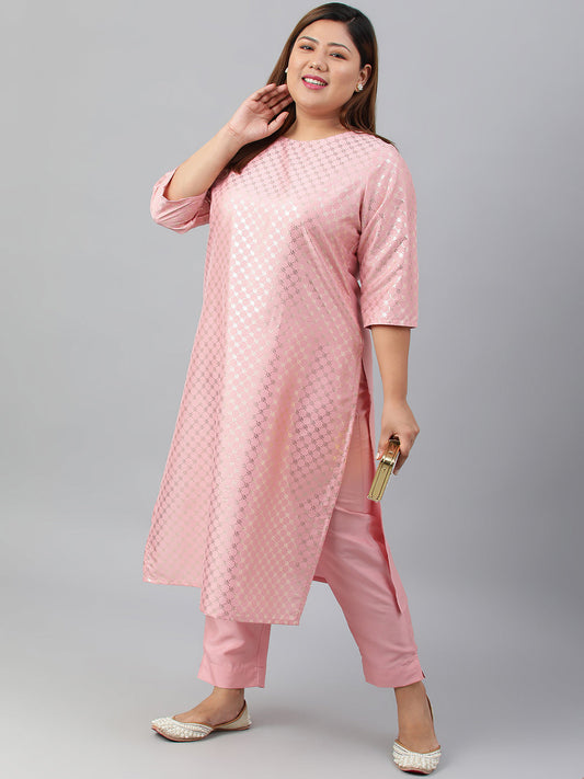 Janasya Women's Pink Poly Silk Straight Festive Kurta Set | Swadesiicart