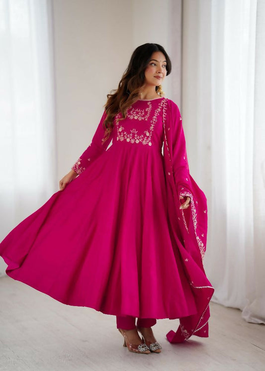 Joban Fashion Dark Pink Kurta Set Chanderi Sequence Embroidery Work